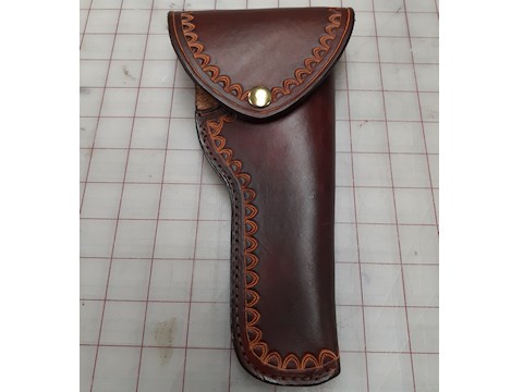 Hand stamped flap over belt holster, with closed bottom