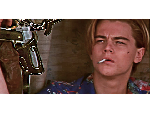 Leonardo DiCaprio holding the holster I made for him for the 1996 movie Romeo & Juliet
